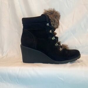 Torrid Faux Fur Wedge Bootie; Black; Size – 9.5W